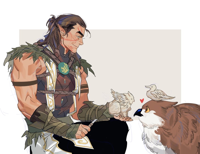 halsin and owlbear (dungeons & dragons and 2 more) drawn by greensalad350