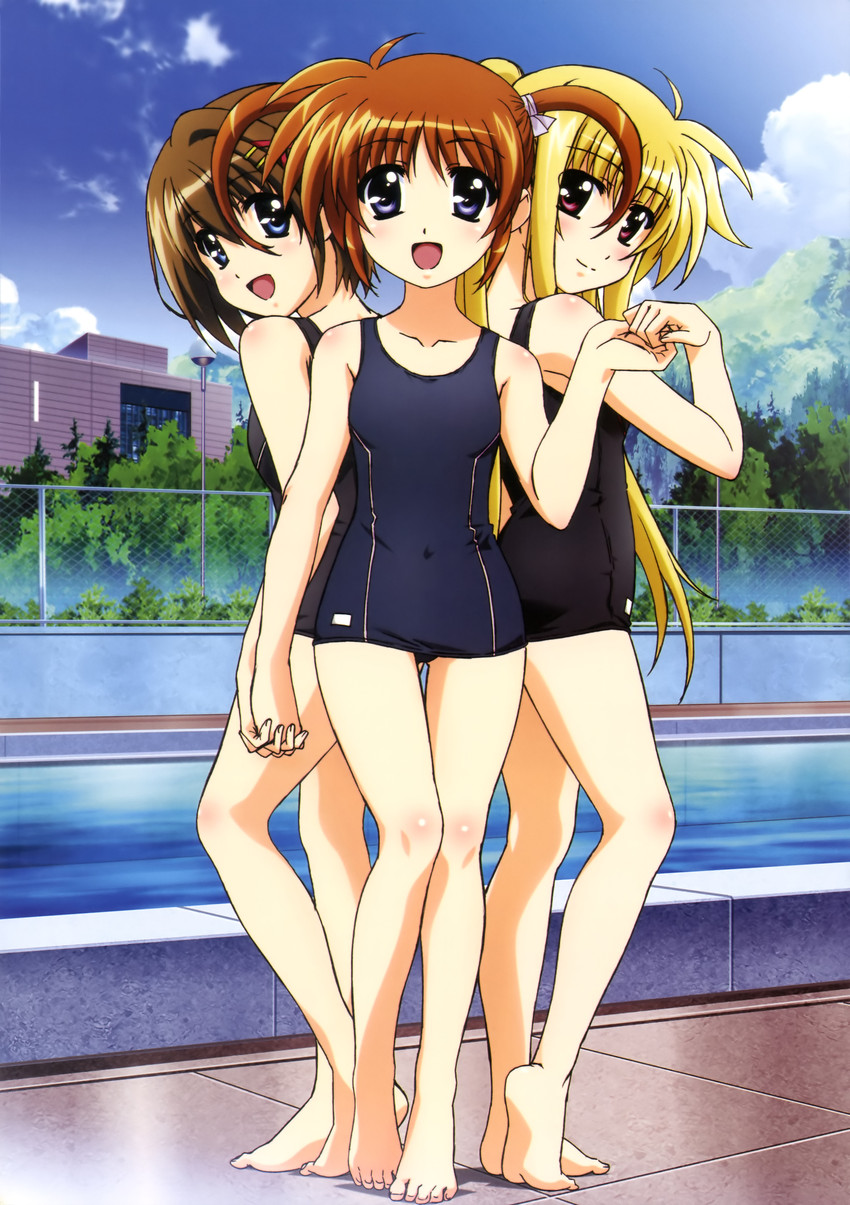 fate testarossa, takamachi nanoha, and yagami hayate (lyrical nanoha and 3 more) drawn by hashimoto_takayoshi