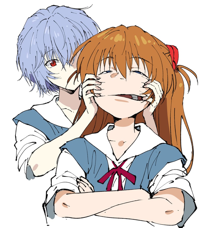 souryuu asuka langley and ayanami rei (neon genesis evangelion) drawn by henriiku_(ahemaru)