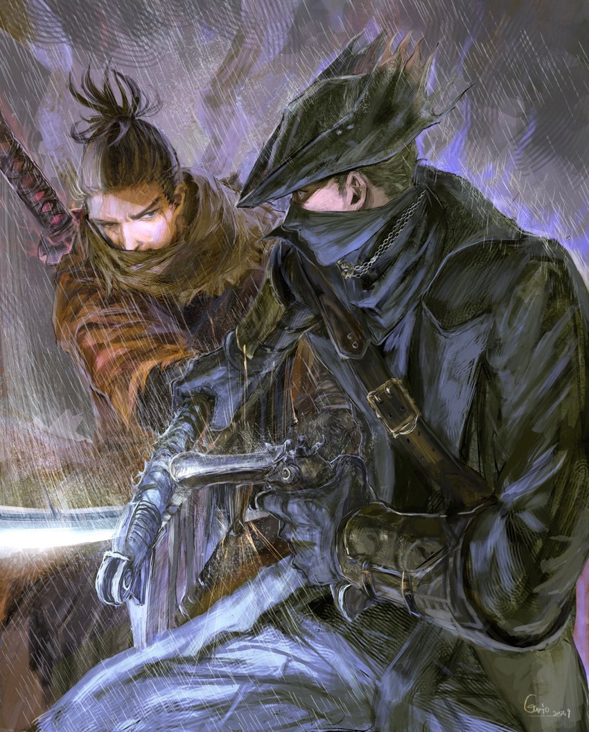 hunter and sekiro (bloodborne and 1 more) drawn by guri_otoko