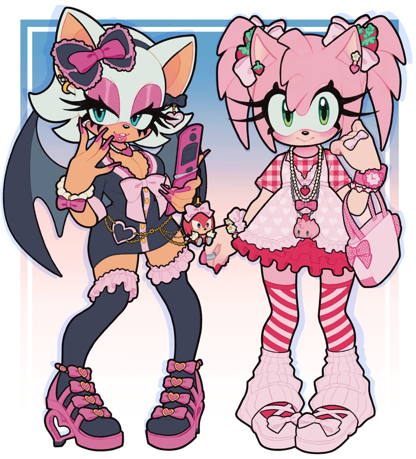 amy rose, rouge the bat, and knuckles the echidna (sonic) drawn by flora_(florathemoth)