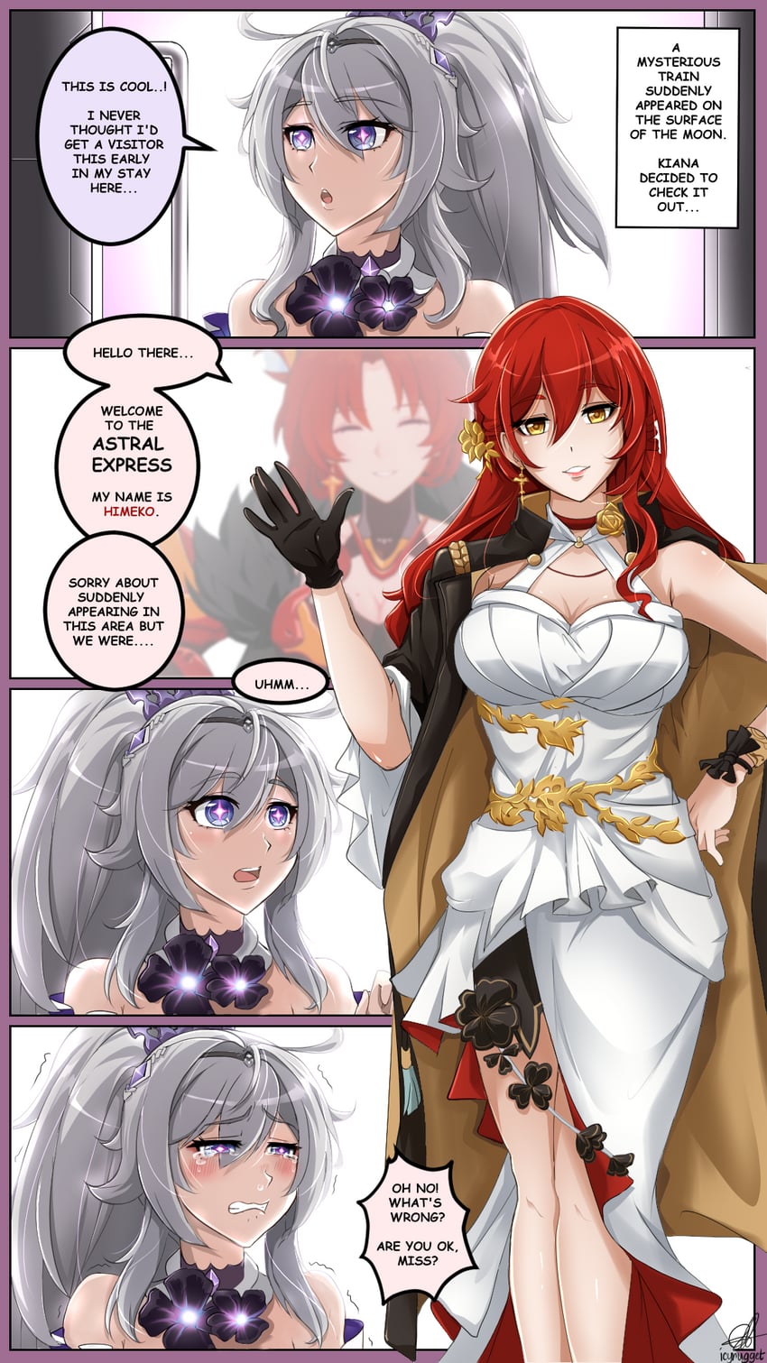kiana kaslana, himeko, murata himeko, and tanaka rie (honkai and 2 more) drawn by icynugget