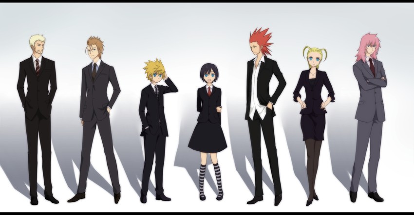 roxas, xion, axel, larxene, marluxia, and 2 more (kingdom hearts) drawn by okitsune_(okitsune-sama)