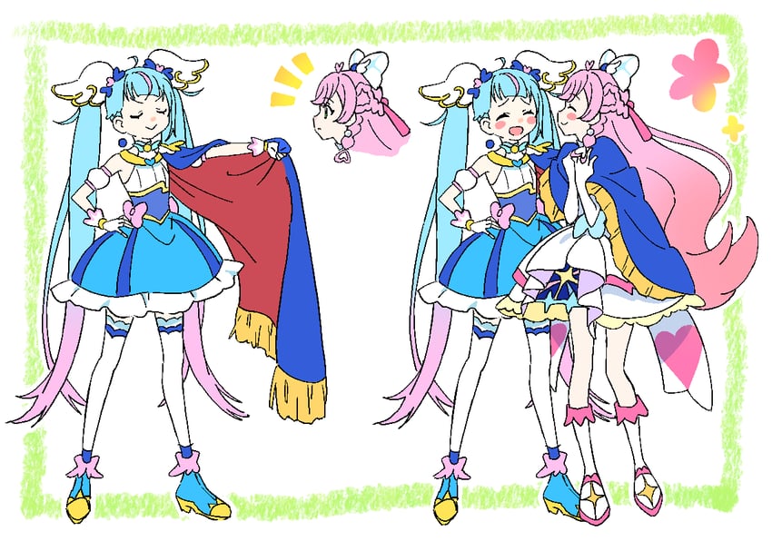 sora harewataru, nijigaoka mashiro, cure sky, and cure prism (precure and 1 more) drawn by haruru_(dontacocon)