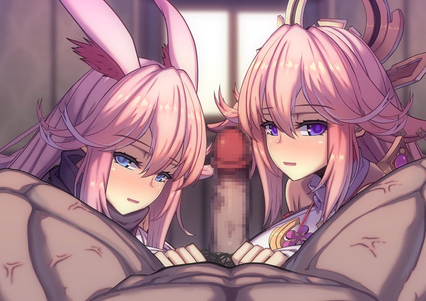 yae miko, yae sakura, and sakura ayane (genshin impact and 3 more) drawn by lao_meng
