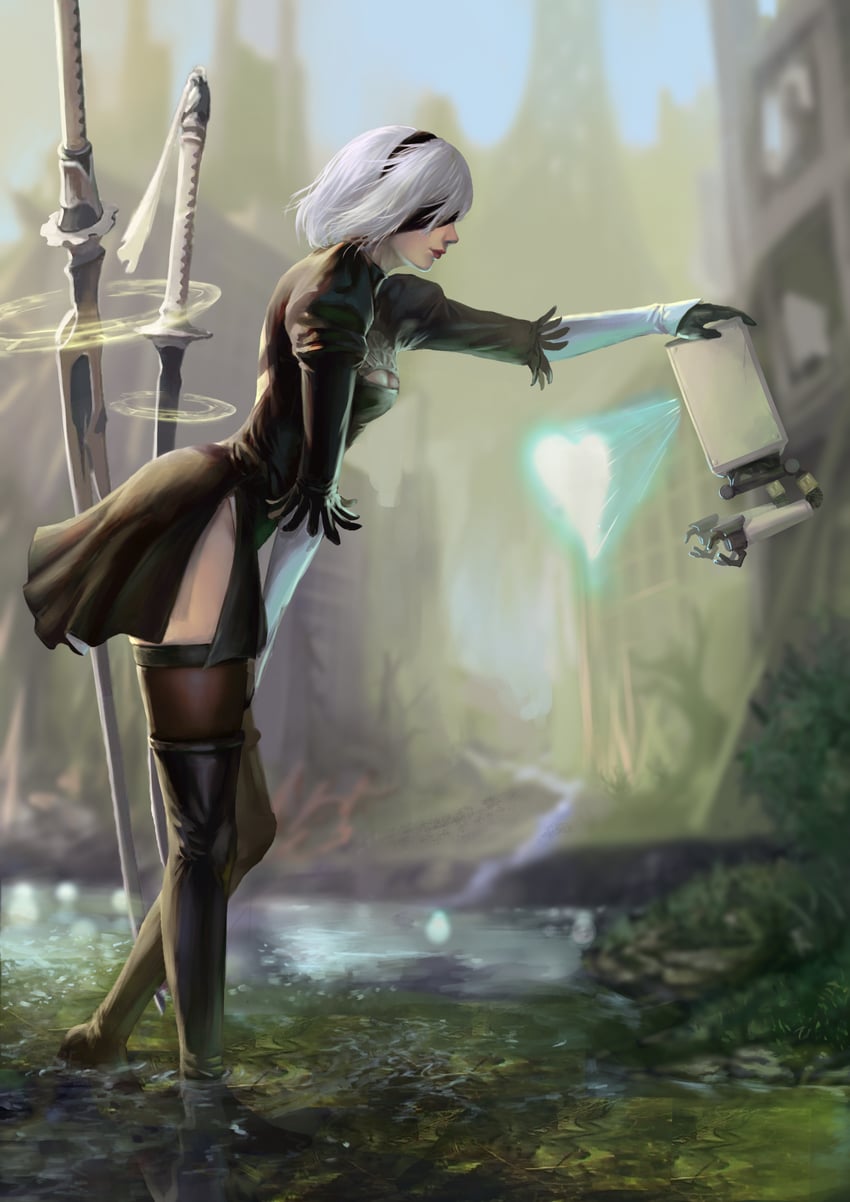 2b, pod, and machine (nier and 1 more) drawn by sherl_rin