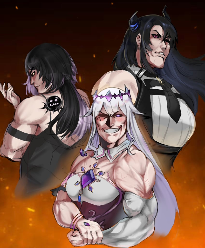 shiori novella, nerissa ravencroft, koseki bijou, and yorick (hololive and 1 more) drawn by iggy2077