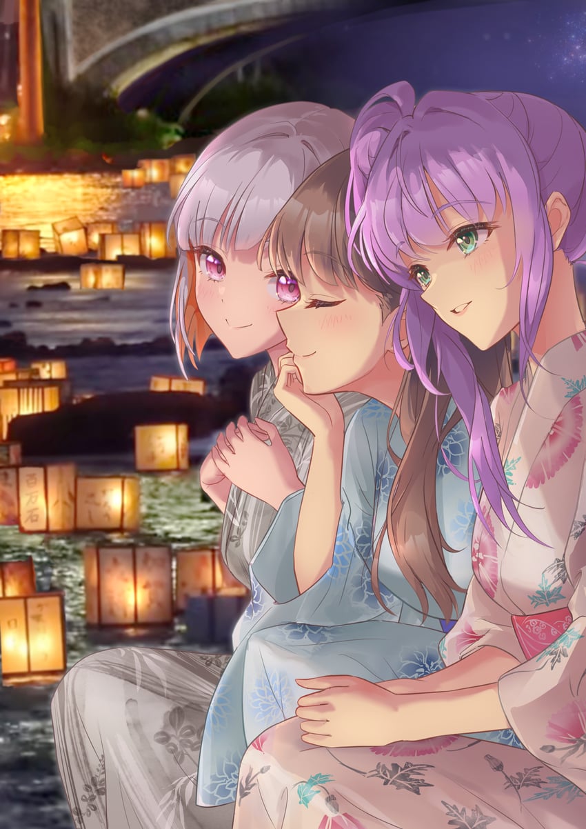 fujishima megumi, otomune kozue, and yugiri tsuzuri (love live! and 1 more) drawn by kobassy