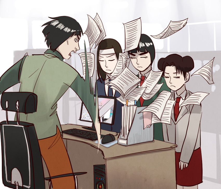 tenten, rock lee, hyuuga neji, and might guy (naruto) drawn by shasun3