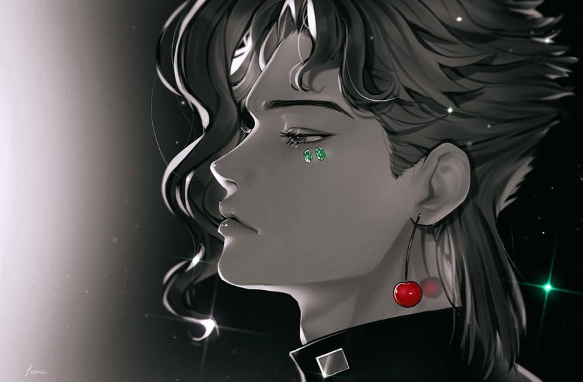 kakyoin noriaki and hierophant green (jojo no kimyou na bouken and 1 more) drawn by kuropani_cos