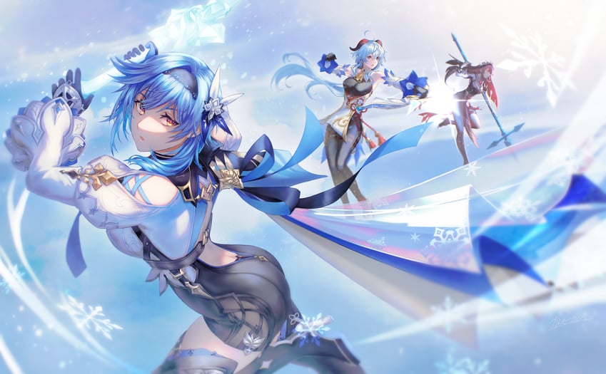 ganyu, eula, and rosaria (genshin impact) drawn by kankitsurui_(house_of_citrus)