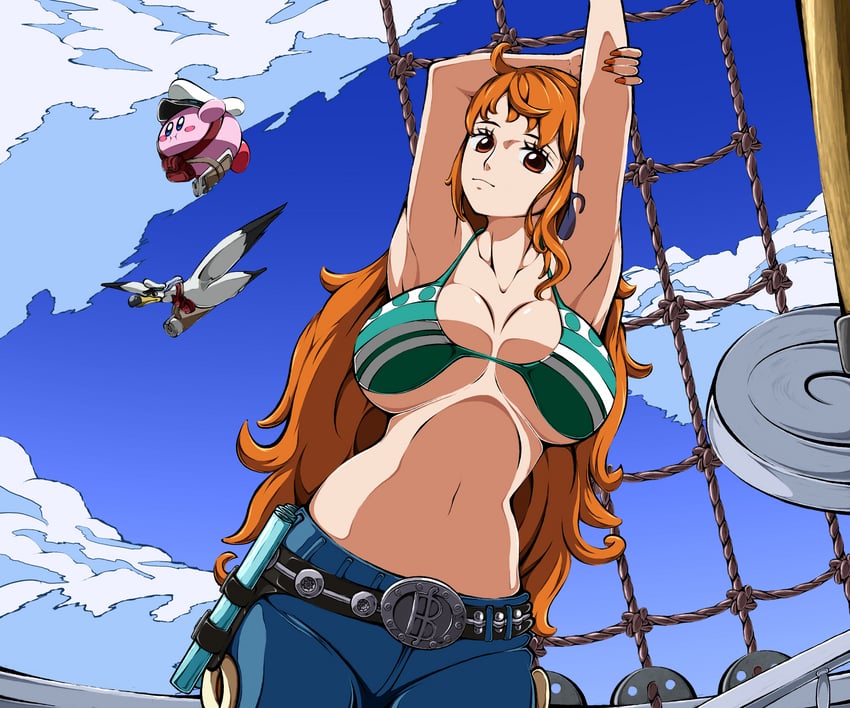 kirby and nami (one piece and 1 more) drawn by initialdkirby