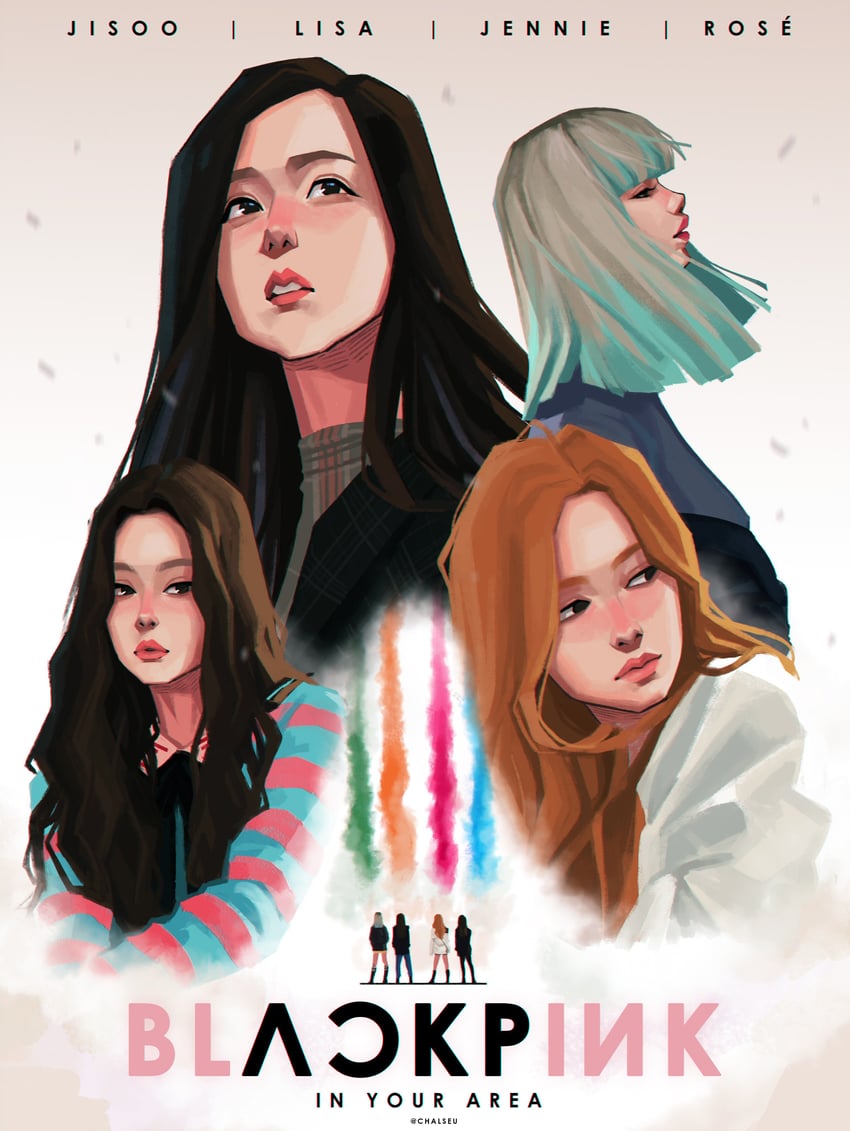 rose, lisa, jennie, and jisoo (real life and 1 more) drawn by chalseu