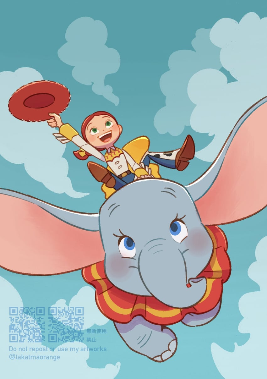 jessie the yodeling cowgirl and dumbo (toy story and 2 more) drawn by takatmaorange