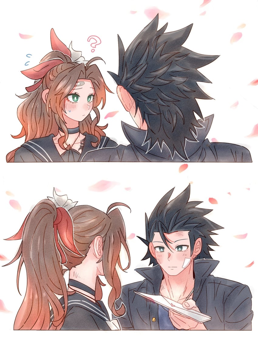 aerith gainsborough and zack fair (final fantasy and 2 more) drawn by 7_(milu577610)