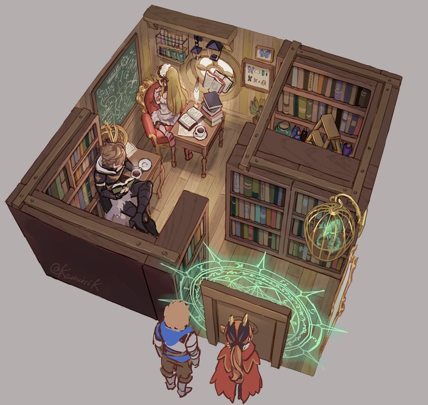 gran, cagliostro, sandalphon, and clarisse (granblue fantasy) drawn by pota_(bluegutty)
