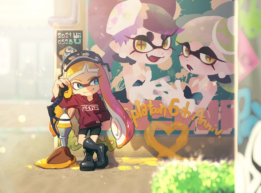 inkling player character, inkling girl, callie, and marie (splatoon) drawn by ukata