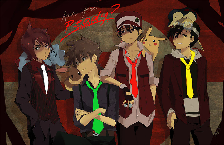 pikachu, red, eevee, ethan, blue oak, and 4 more (pokemon and 3 more) drawn by juby