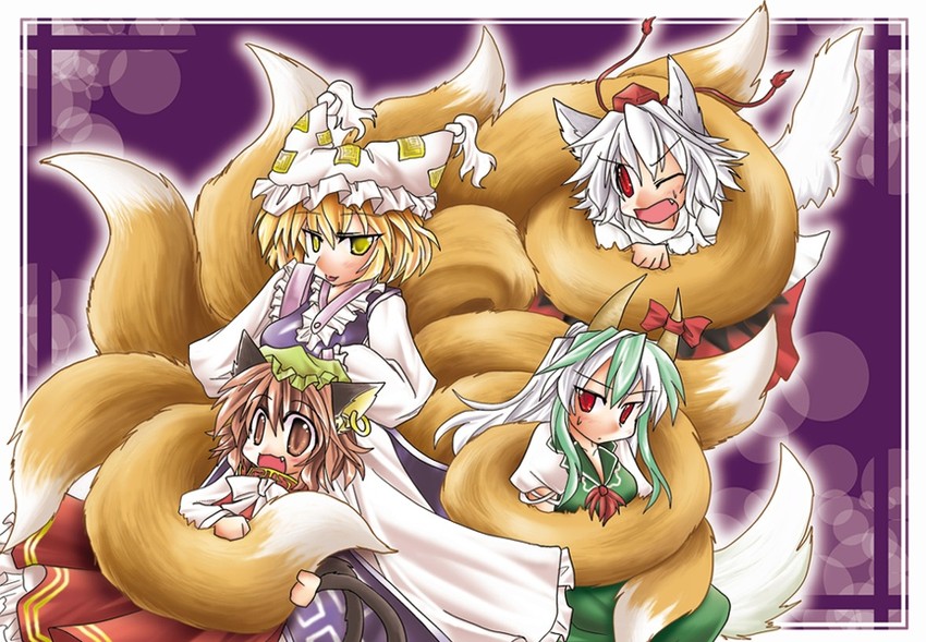 inubashiri momiji, yakumo ran, chen, kamishirasawa keine, and ex-keine (touhou) drawn by mumumu