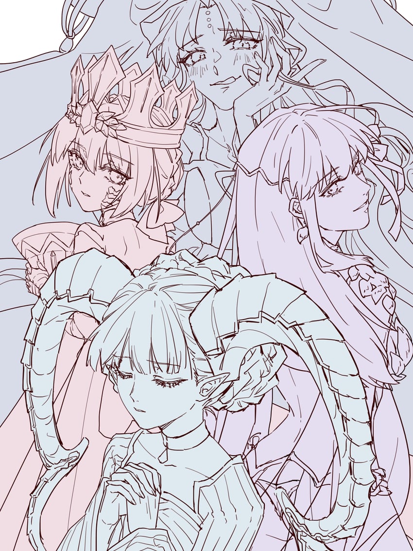 nero claudius, kama, sessyoin kiara, queen draco, tiamat, and 1 more (fate and 1 more) drawn by yanyiguiqubuzhilu