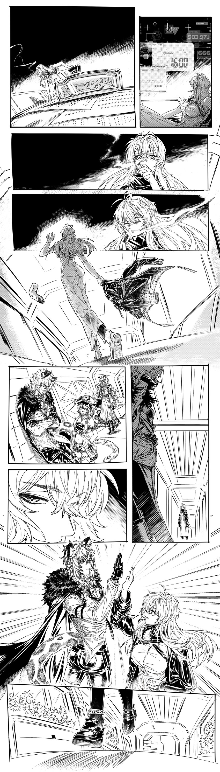 doctor, pramanix, silverash, female doctor, and cliffheart (arknights) drawn by sumirou-kun