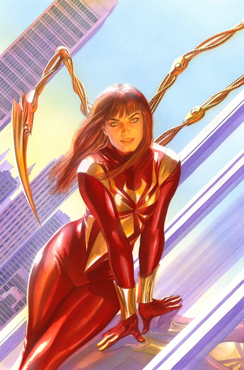 spider-man, mary jane watson, and iron spider armor (marvel and 1 more) drawn by alex_ross