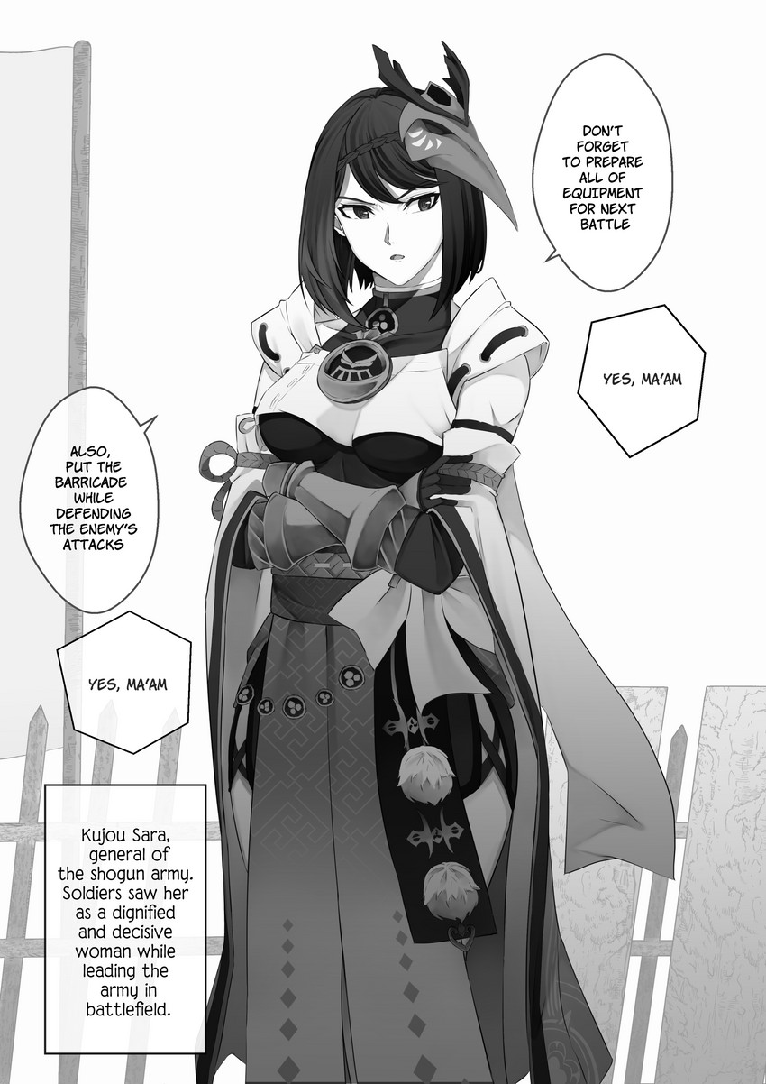 kujou sara (genshin impact) drawn by kuronoir99