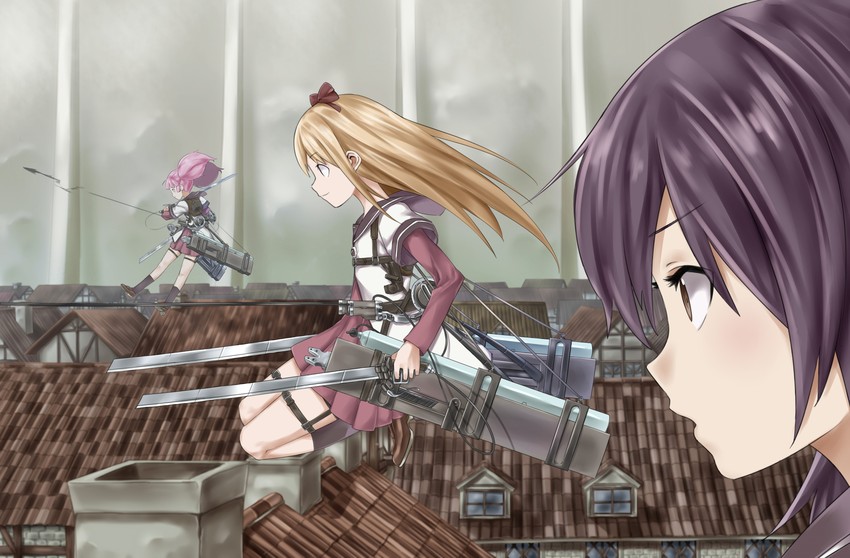 toshinou kyouko, funami yui, yoshikawa chinatsu, and mikami shiori (shingeki no kyojin and 1 more) drawn by needle_(needlebomb)