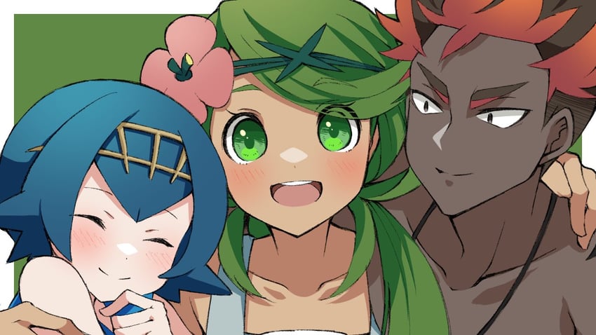lana, mallow, and kiawe (pokemon and 1 more) drawn by mochi_(g_mochi)