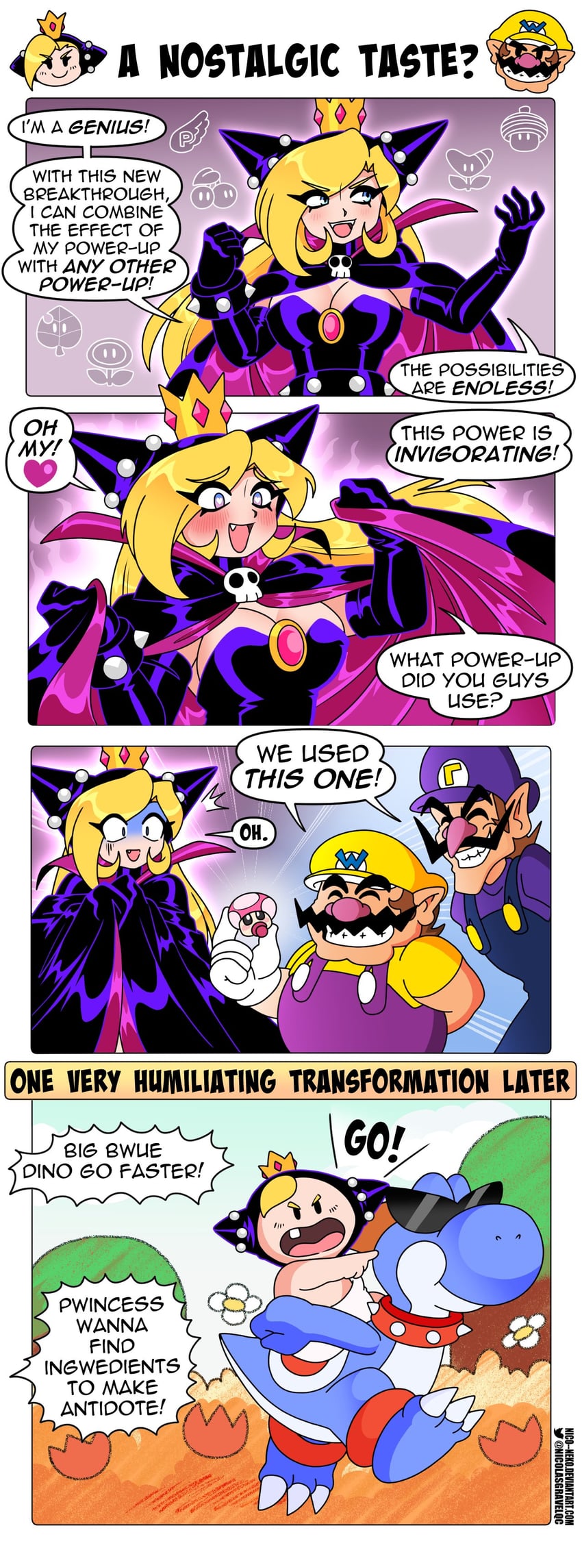 wario, waluigi, warupeach, and boshi (mario and 6 more) drawn by nico-neko