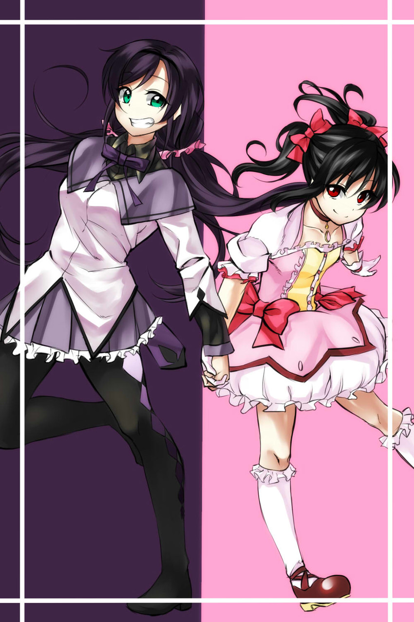 akemi homura, kaname madoka, tojo nozomi, and yazawa nico (love live! and 2 more) drawn by sizuka_(takuma0)