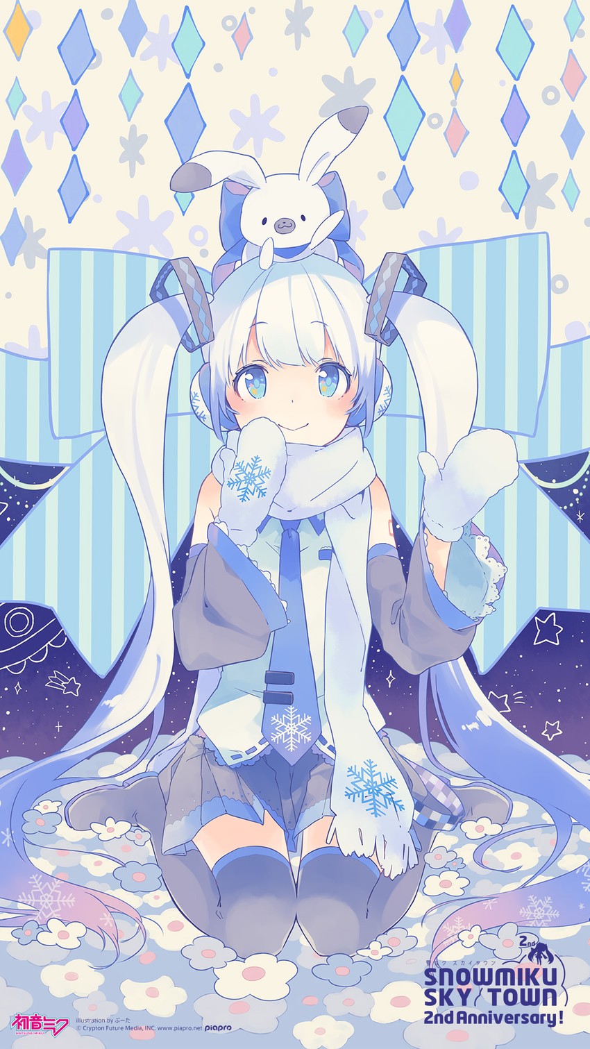 hatsune miku, yuki miku, and rabbit yukine (vocaloid) drawn by booota