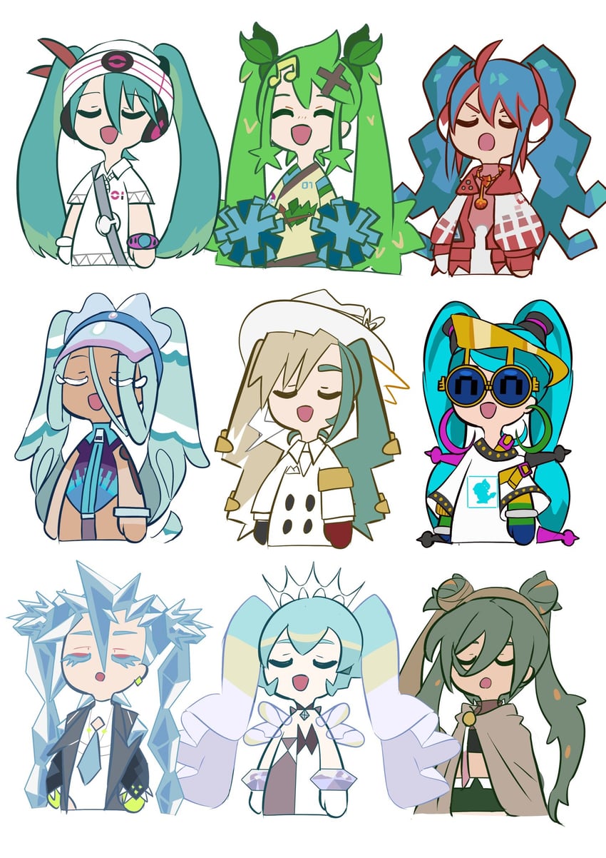 hatsune miku, psychic miku, ground miku, water miku, electric miku, and 5 more (pokemon and 2 more) drawn by ida_(idalol490)