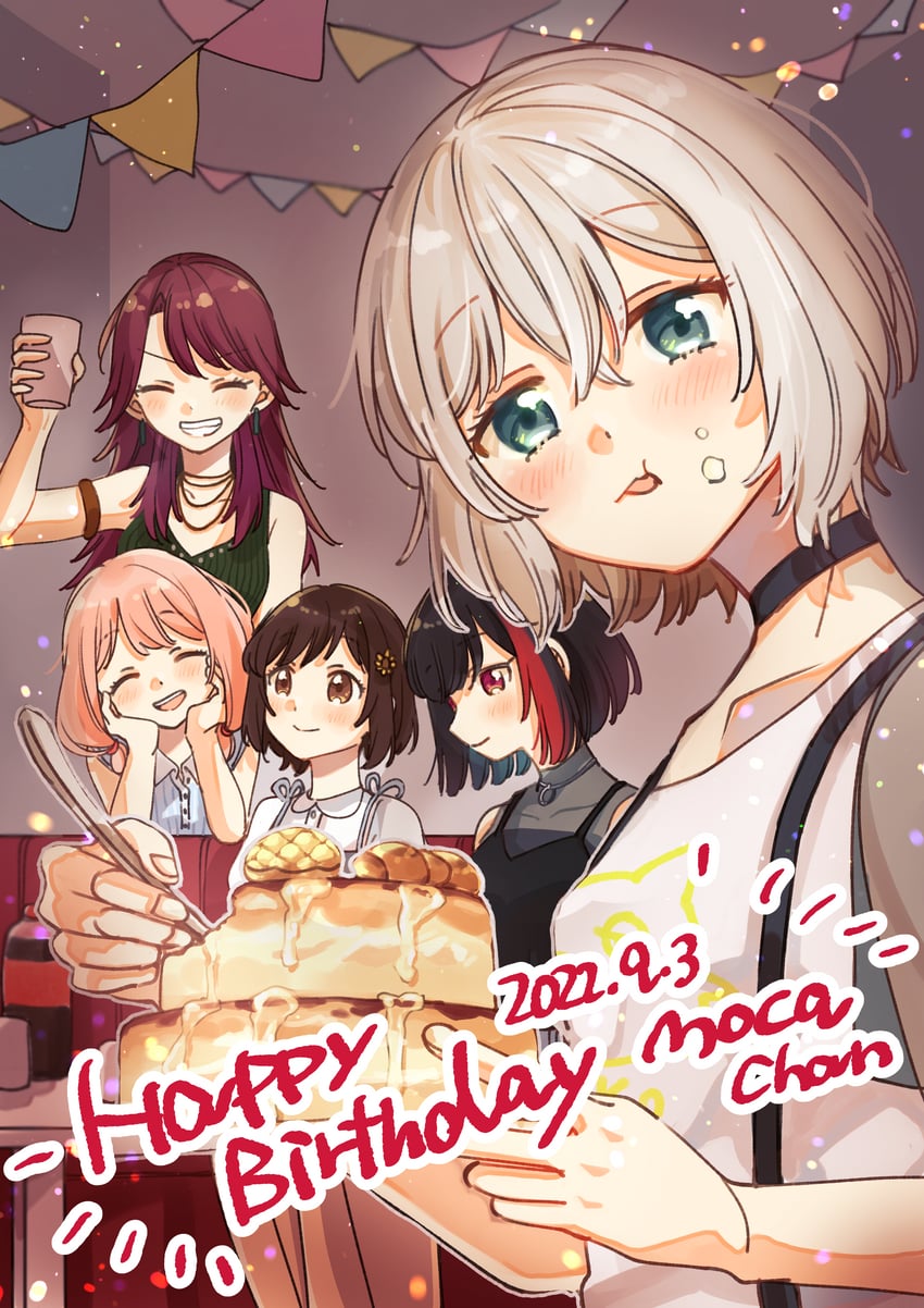 mitake ran, aoba moca, uehara himari, udagawa tomoe, and hazawa tsugumi (bang dream!) drawn by zawameki