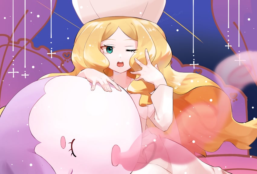caitlin and musharna (pokemon and 1 more) drawn by tarazumo_(daizunattou014)