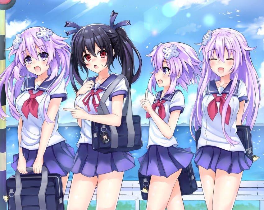 neptune, noire, nepgear, uni, and adult neptune (neptune) drawn by giga-tera