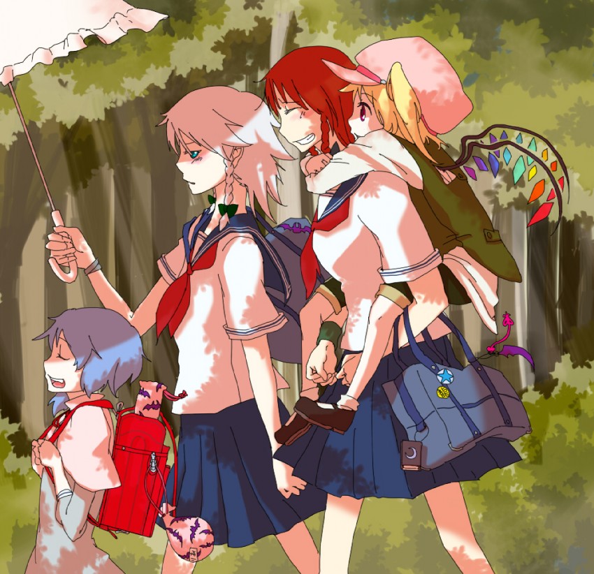 remilia scarlet, flandre scarlet, izayoi sakuya, and hong meiling (touhou) drawn by satou