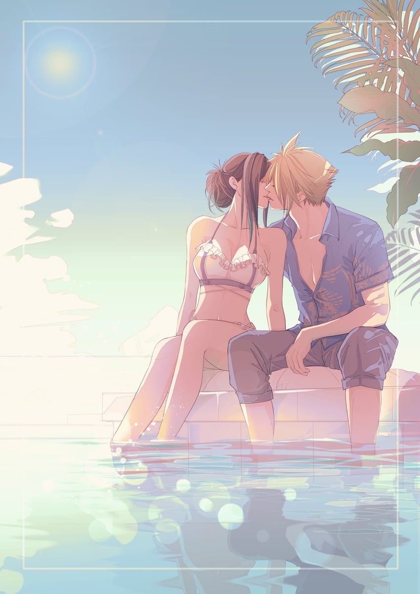 tifa lockhart and cloud strife (final fantasy and 3 more) drawn by mixmomo_yah