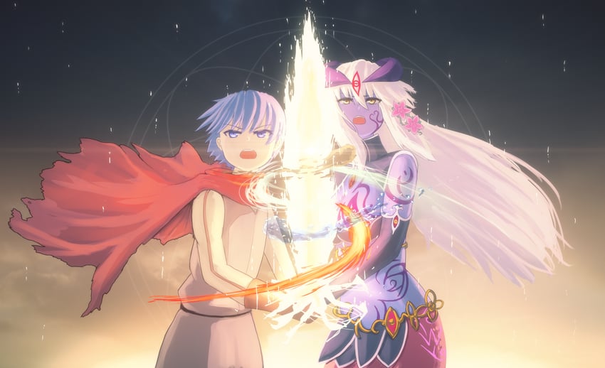 luka and alipheese fateburn xvi (mon-musu quest!) drawn by to_kage_p