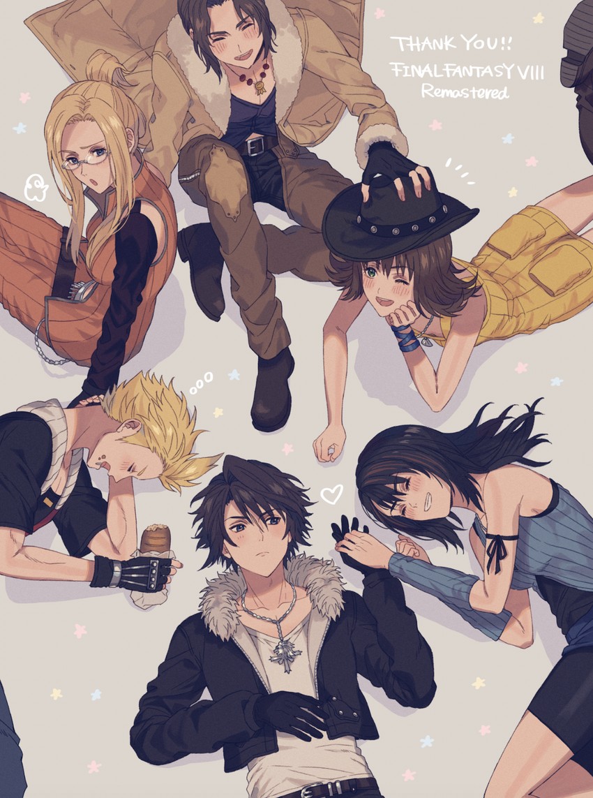 squall leonhart, rinoa heartilly, selphie tilmitt, quistis trepe, zell dincht, and 2 more (final fantasy and 1 more) drawn by 234_(1234!)