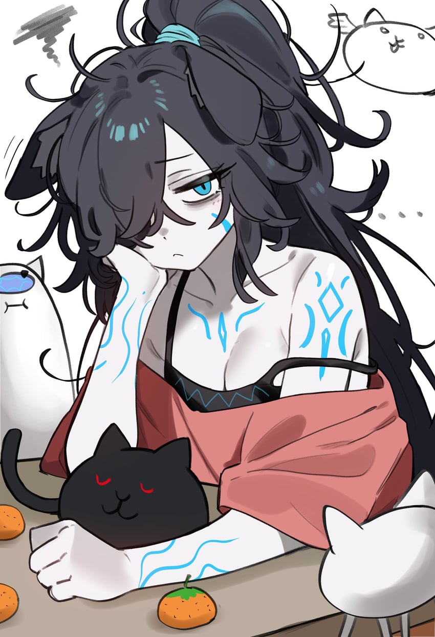 cat and dark kasli (nyanko daisensou) drawn by ebora