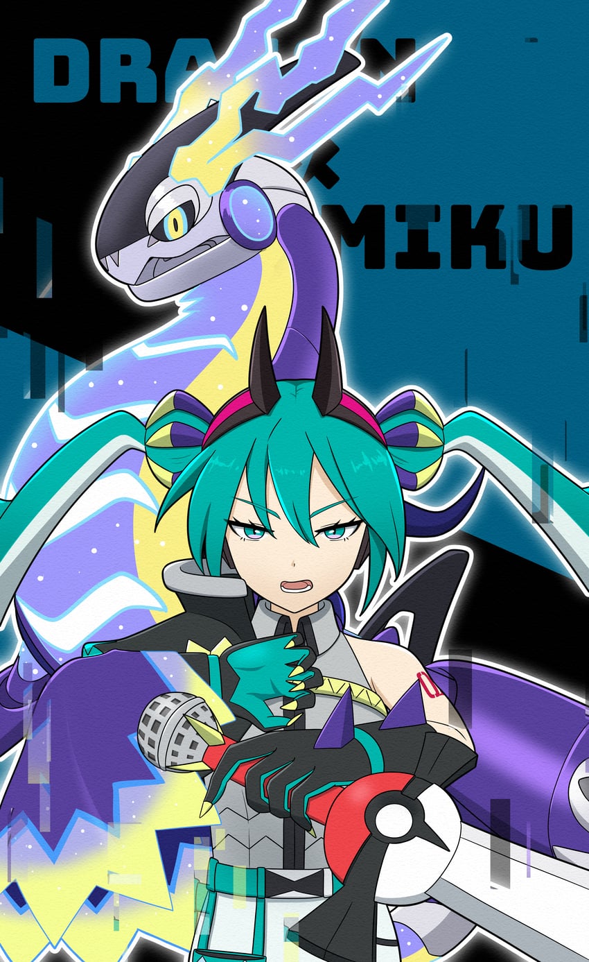 hatsune miku, miraidon, and dragon miku (pokemon and 2 more) drawn by hatoro_kuroyoshi