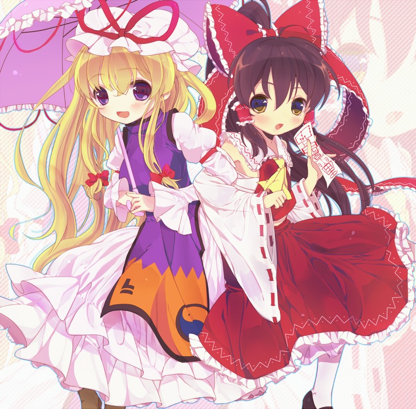 hakurei reimu and yakumo yukari (touhou) drawn by suzumori_uina