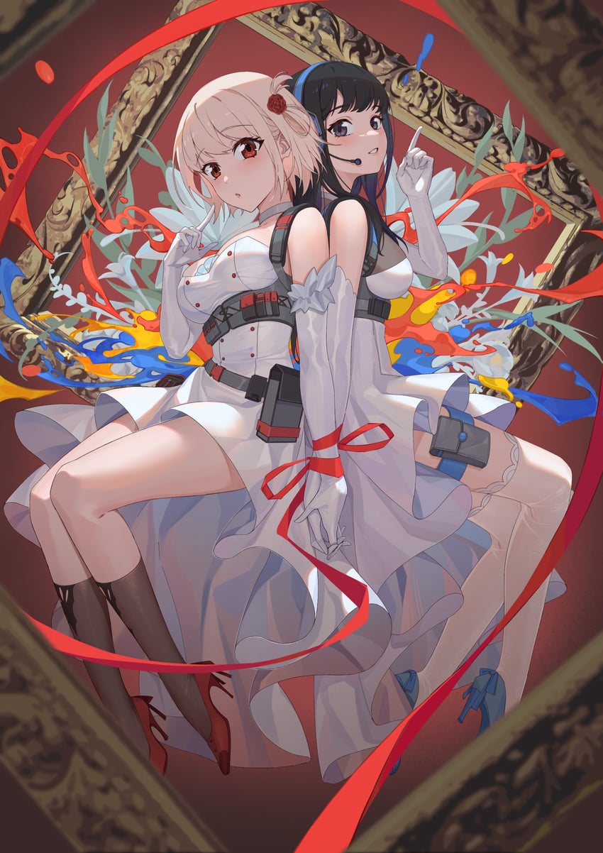 nishikigi chisato and inoue takina (lycoris recoil) drawn by qingtiana