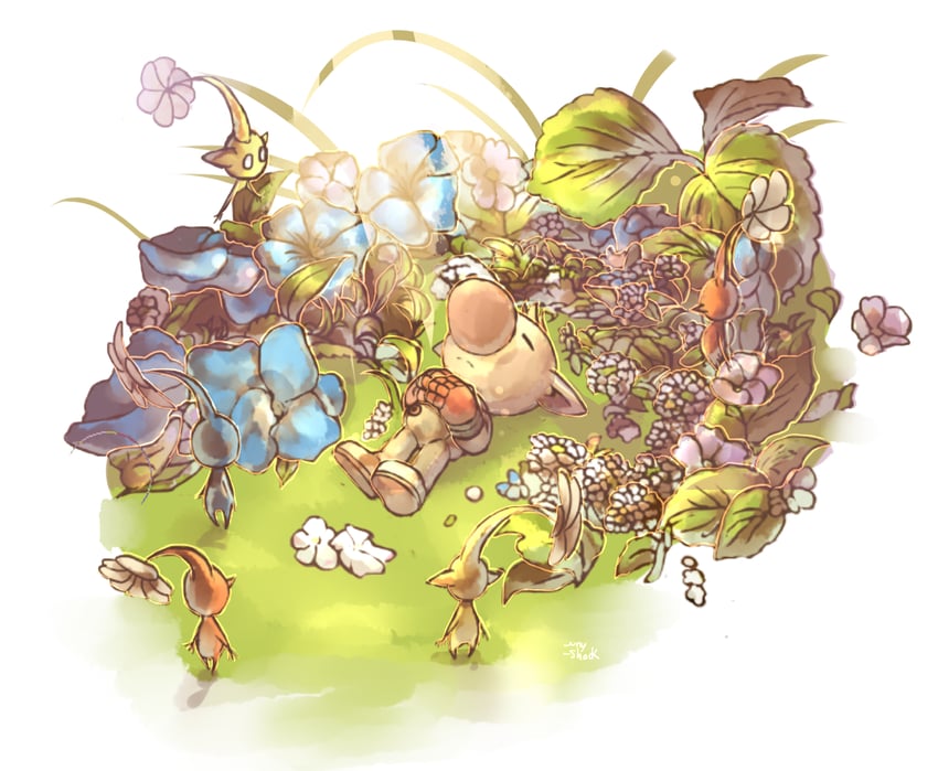 red pikmin, olimar, yellow pikmin, and blue pikmin (pikmin and 1 more) drawn by sony-shock