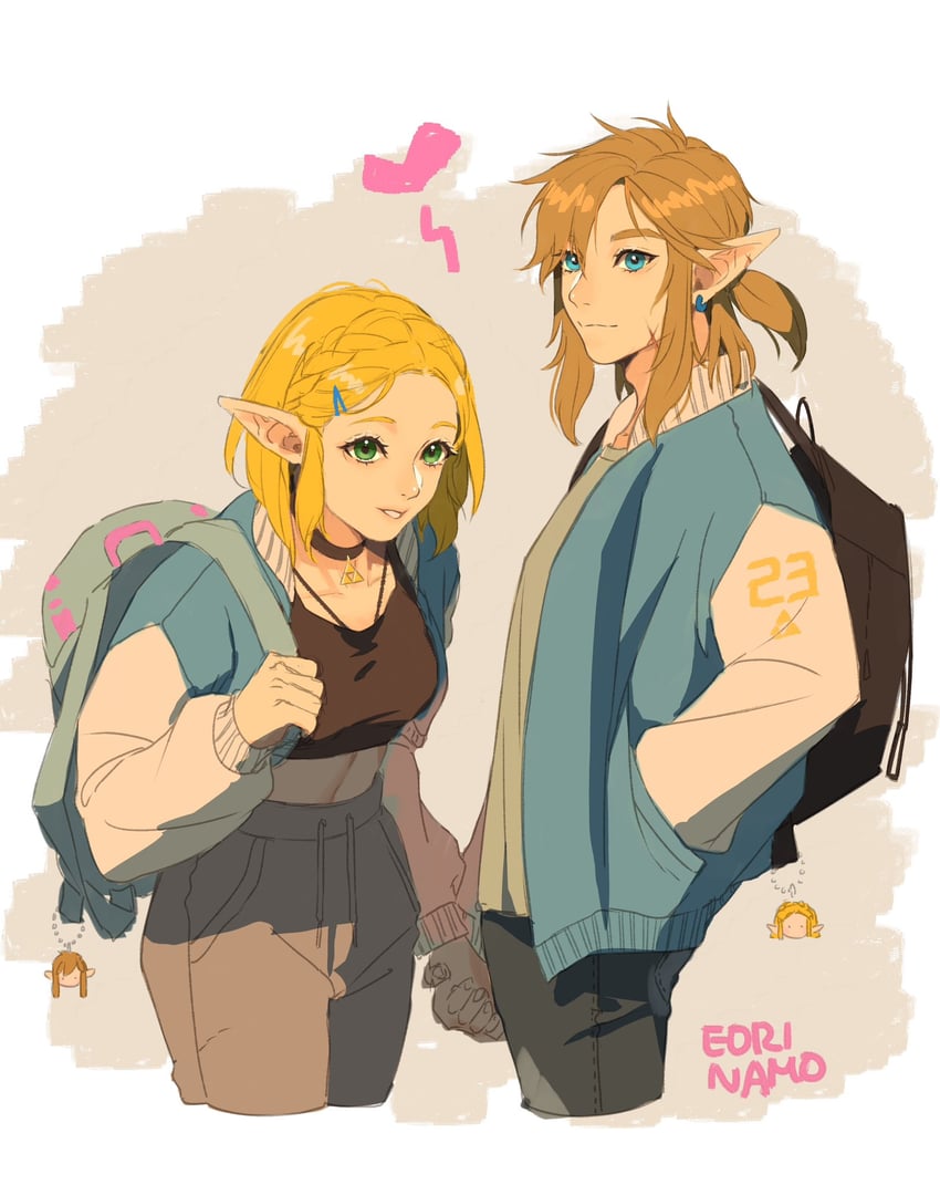 link and princess zelda (the legend of zelda and 2 more) drawn by eorinamo
