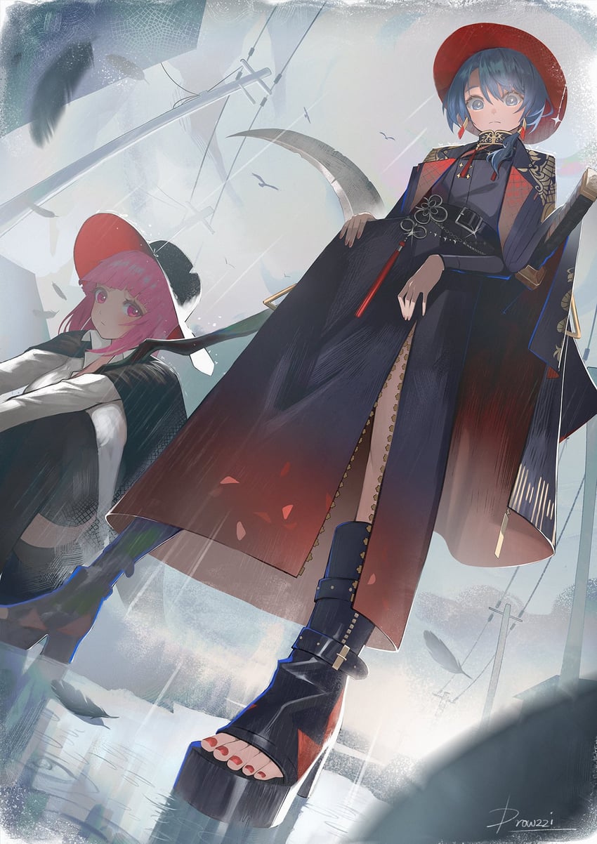 hoshimachi suisei and mori calliope (hololive and 1 more) drawn by drowzzi