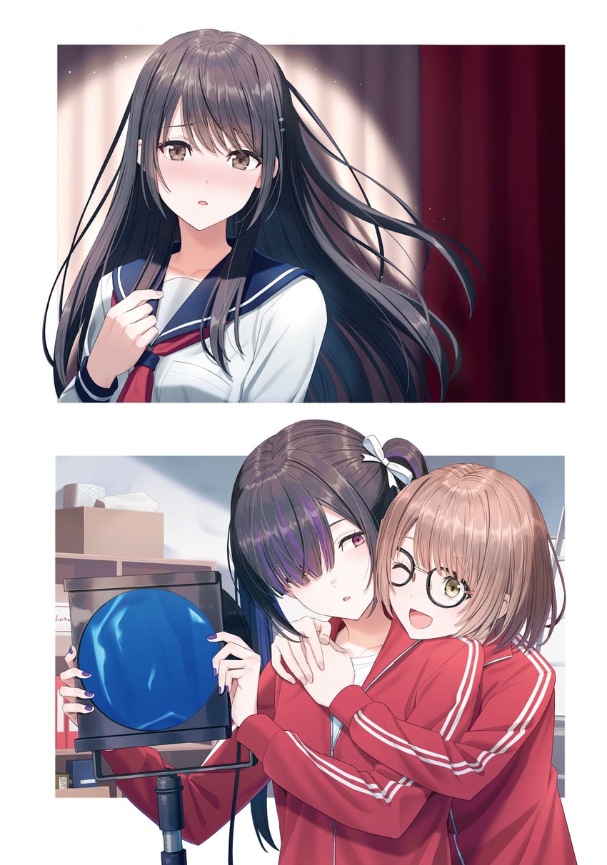 toufukuji tamaki, hibi mimika, and arisaki shien (rikei kanojo to bunkei kareshi saki ni kokuttahou ga make) drawn by hyuuga_azuri