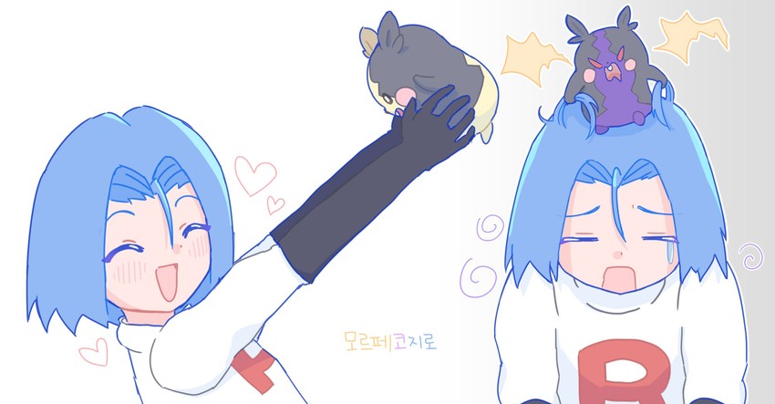 morpeko and james (pokemon and 1 more) drawn by p0_taku