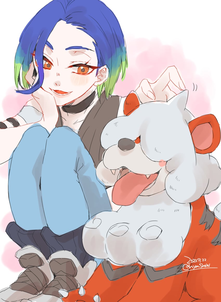 perrin and hisuian growlithe (pokemon and 1 more) drawn by hym_snow